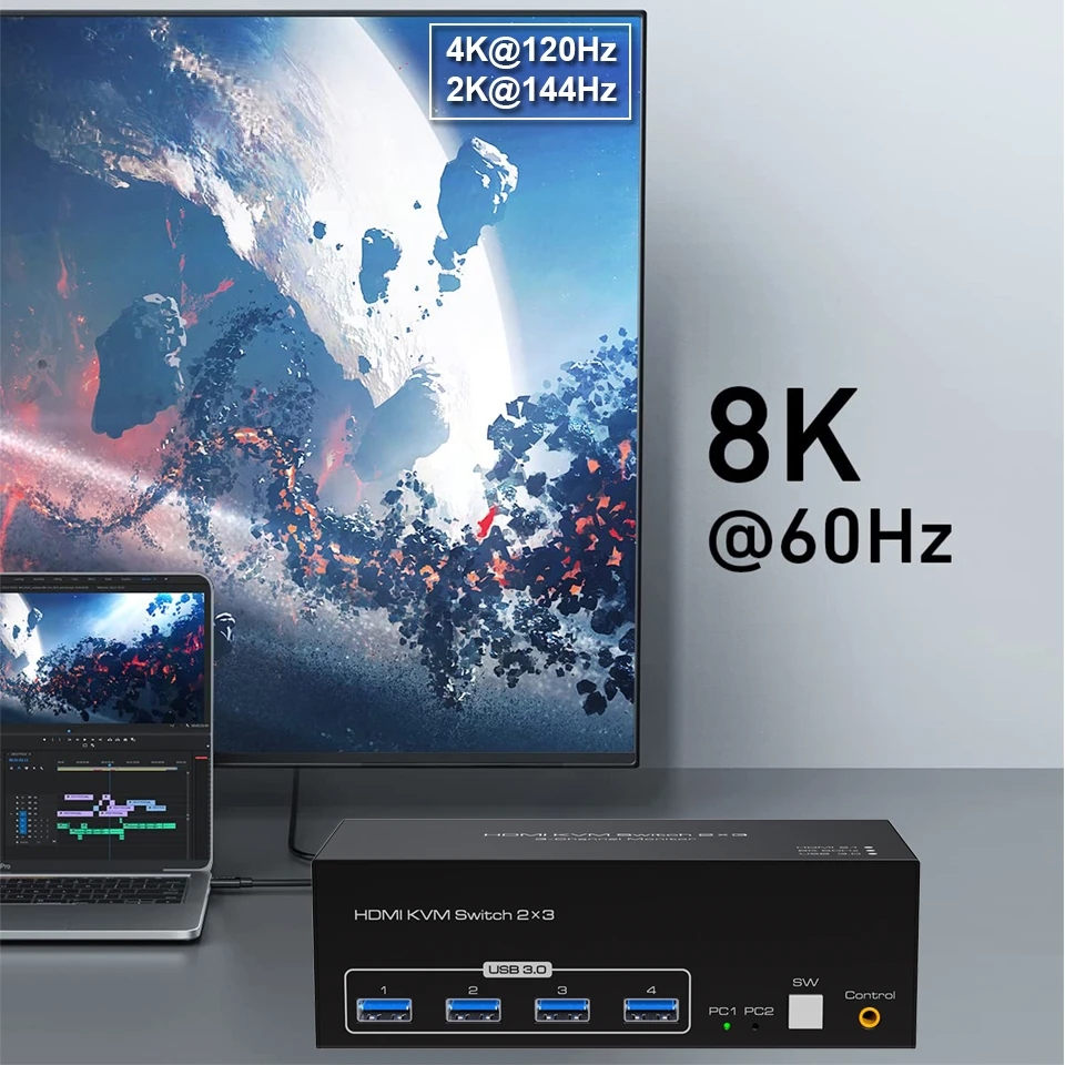 8K 60Hz Triple HDMI USB 3.0 KVM Switch