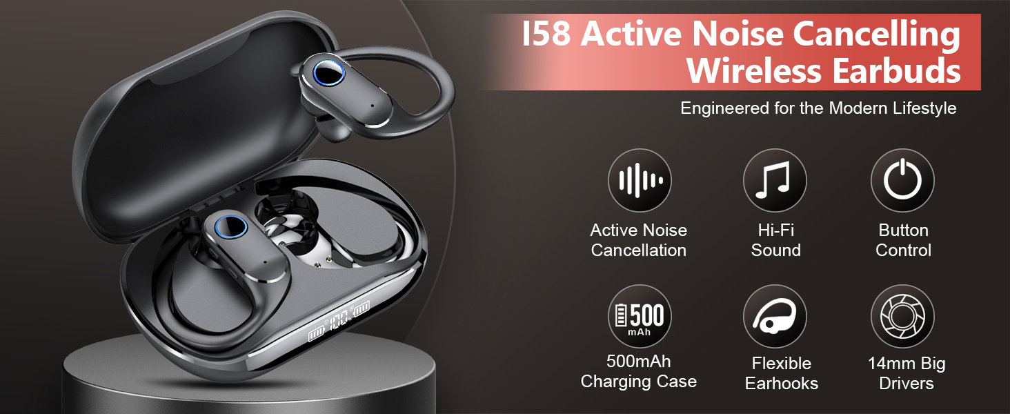 Active Noise Cancelling Ear Buds Wireless Earbuds Dual Battery Display, Bluetooth Headphones with De