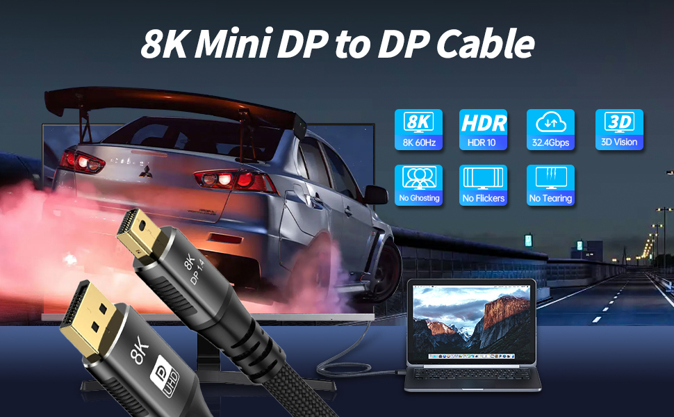 8K Mini DisplayPort to DisplayPort Cable