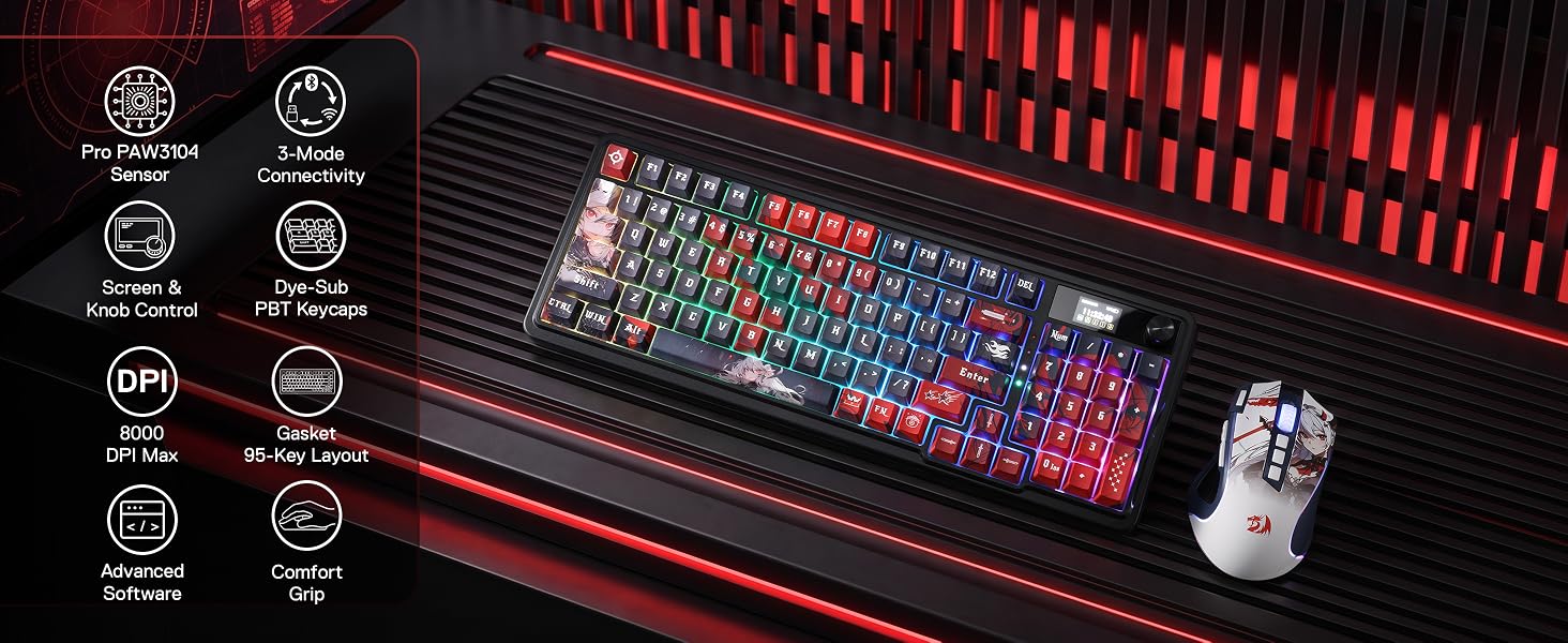 Redragon Anime Keyboard & Mouse Combo, K719 PRO KB + M612AK 8000 DPI Mice