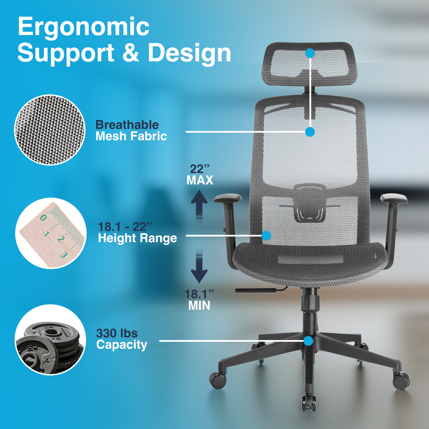 high back mesh chair, ergonomic office chair, adjustable desk chair, computer chair, task chair