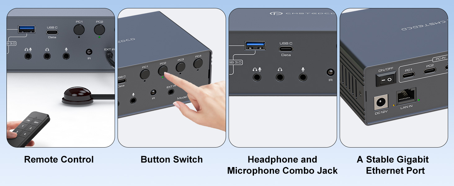 USB C KVM Switch Docking Station 2 Monitors 4 Computers 4K@120Hz Mac Thunderbolt Docking Station Dua