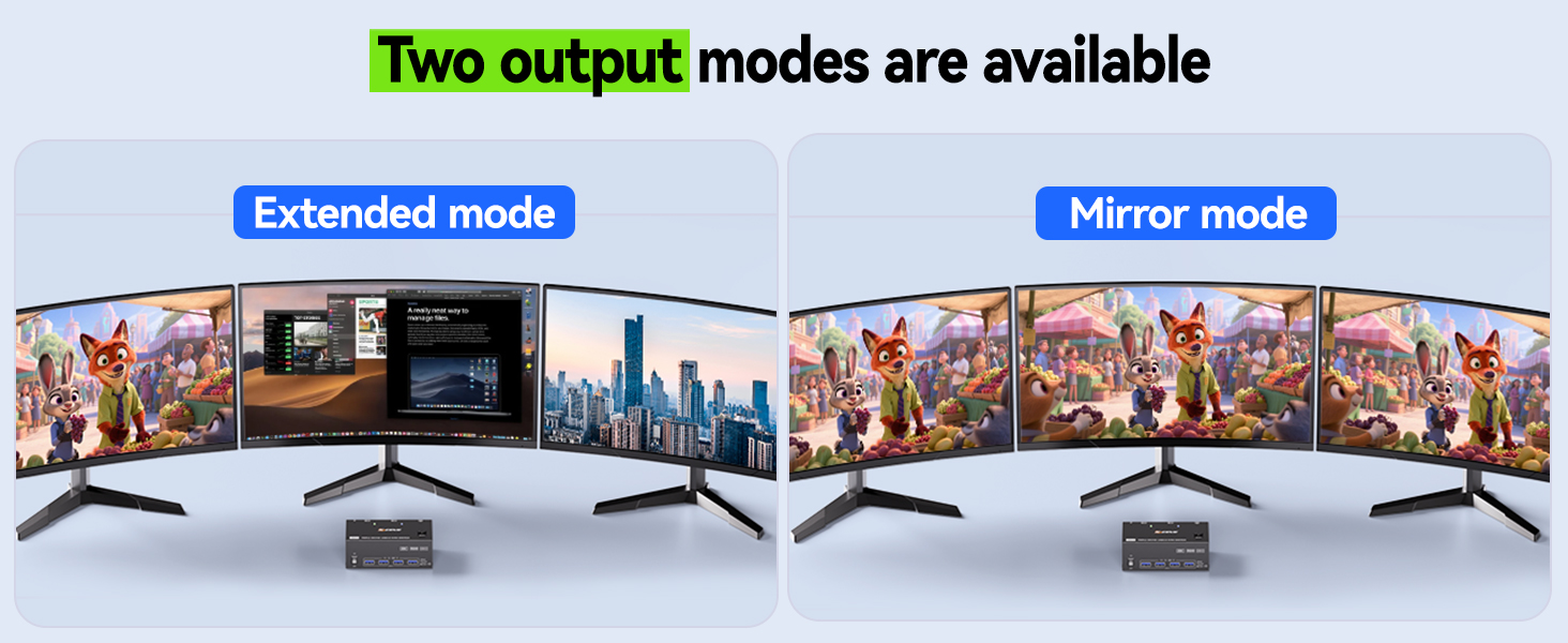 This triple monitor KVM switch can control 2 computers to share 3 monitors and 4 USB devices with ju