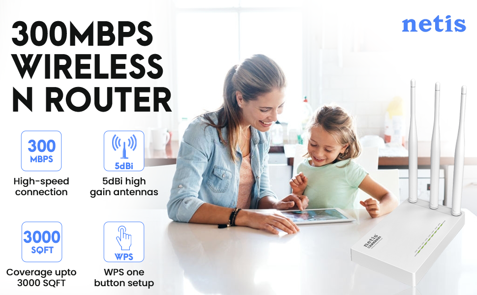 Netis WF2409E 300Mbps High-Speed Wireless N Router | Smart 3 x 5dBi High Gain Antennas