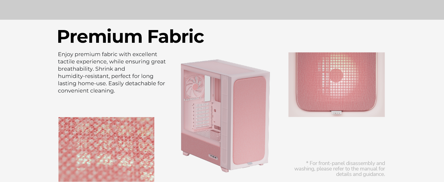 TRYX FLOVA Pink Mid-Tower Fabric Crafted ATX PC Case features good breathability