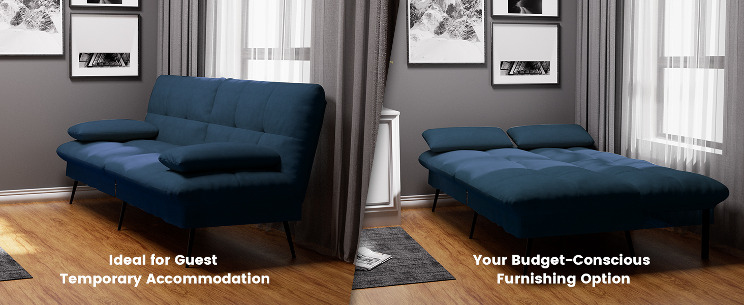 COMHOMA Convertible Futon Sofa Bed, 68Fabric Futon Couch with Adjustable Backrest, Folding Futon Sle