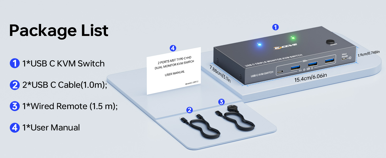 USB C KVM Switch 3 Monitors 2 Laptops 4K 1080P@60Hz,USB-C Docking Station Triple Monitor KVM Switche