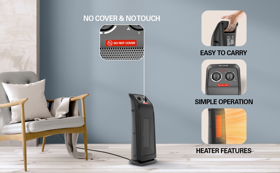 NeweggBusiness - ECOWELL 18 Tower Heater for Indoor Use, 1500W Fast  Heating Ceramic Electric Heater with Thermostat, 3 Modes, 60° Oscillating  Portable Heater, EHT180