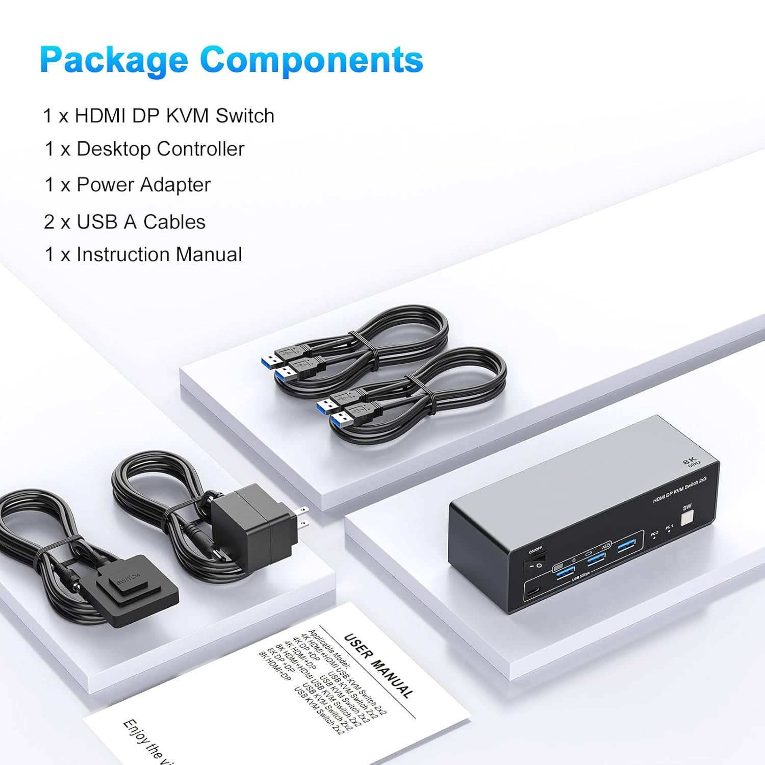 8K@60Hz 2 HDMI + Displayport KVM Switch 3 Monitors 2 Computers