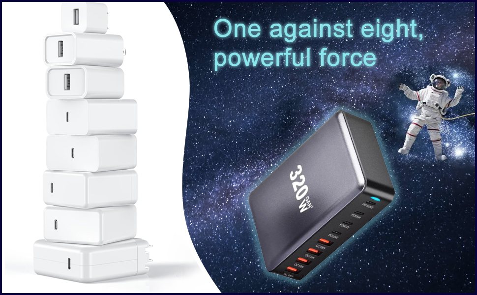 320W GaN III 8 Ports USB C Fast Charging Station