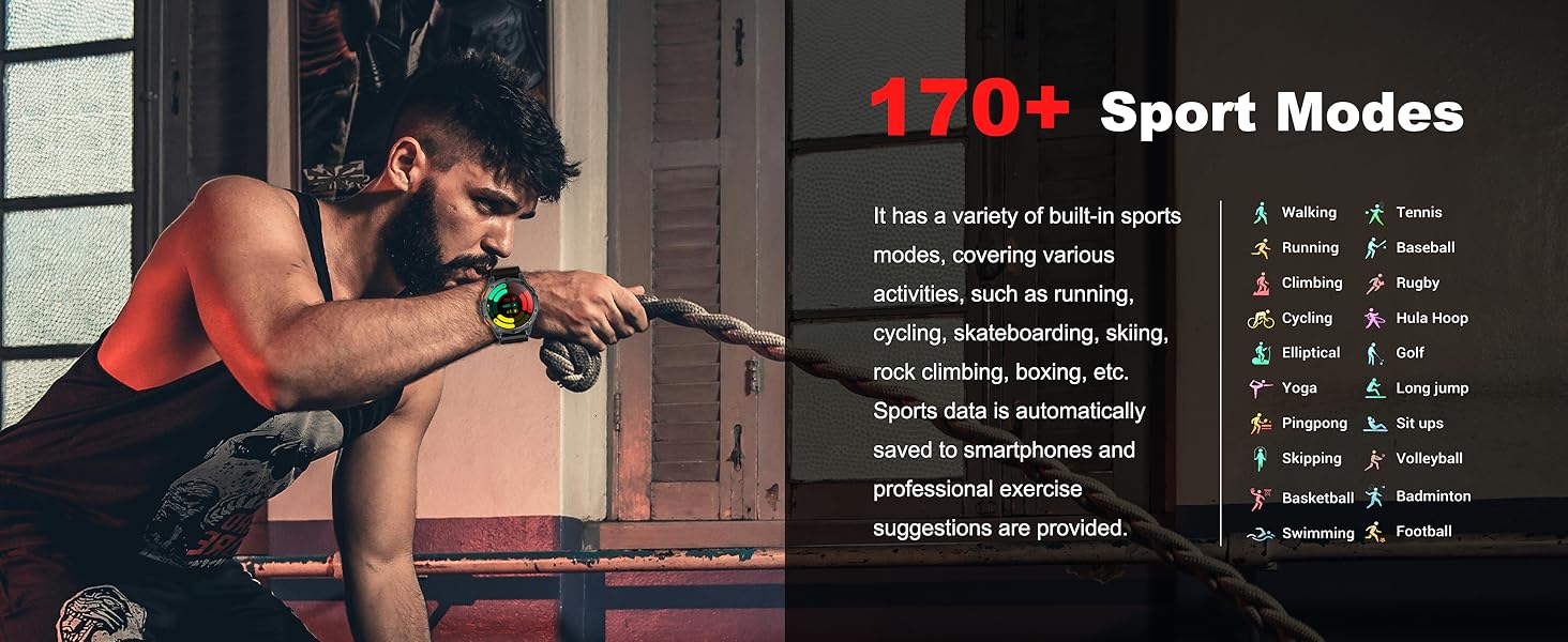 Military Smart Watches Built-in GPS, 170+ Sport Modes Fitness Smart Watch for Men with Flashlight, S