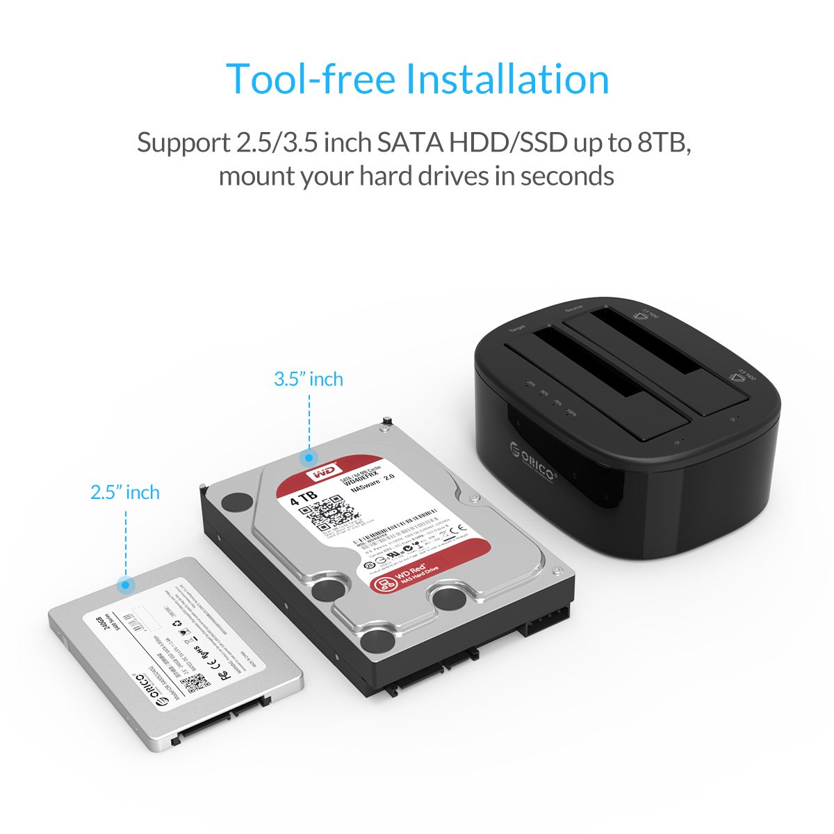 Dual Bay USB 3.0 to SATA External Hard Drive Enclosure Docking Station