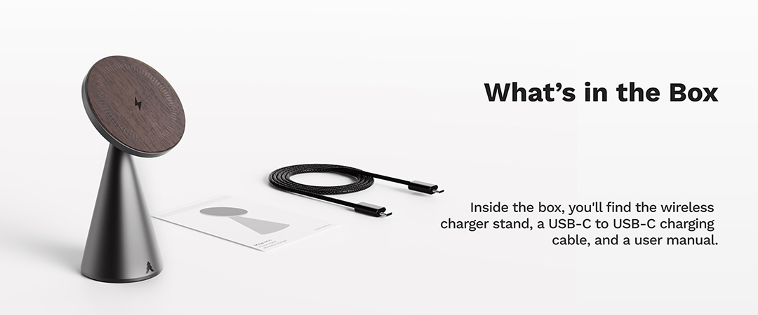 Loha Custom wireless charger stand with USB-C cable and user manual included