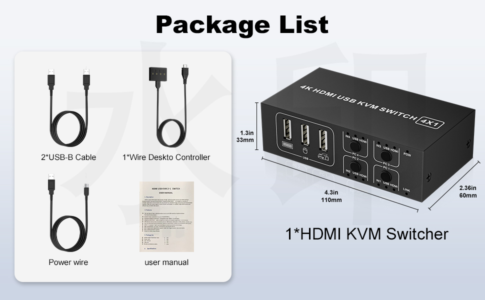 HDMI KVM Switch 4 in 1 Out 4K@60Hz, 4 Port HDMI KVM Switch for 4 Computers Share 1 Monitor Keyboard
