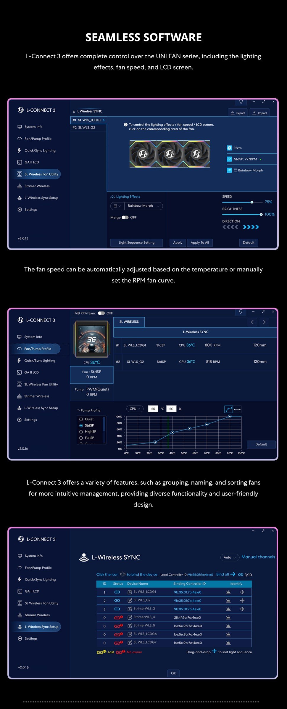 UNI FAN, SL WIRELESS, RGB, LCD, Reverse, Fan, Controller