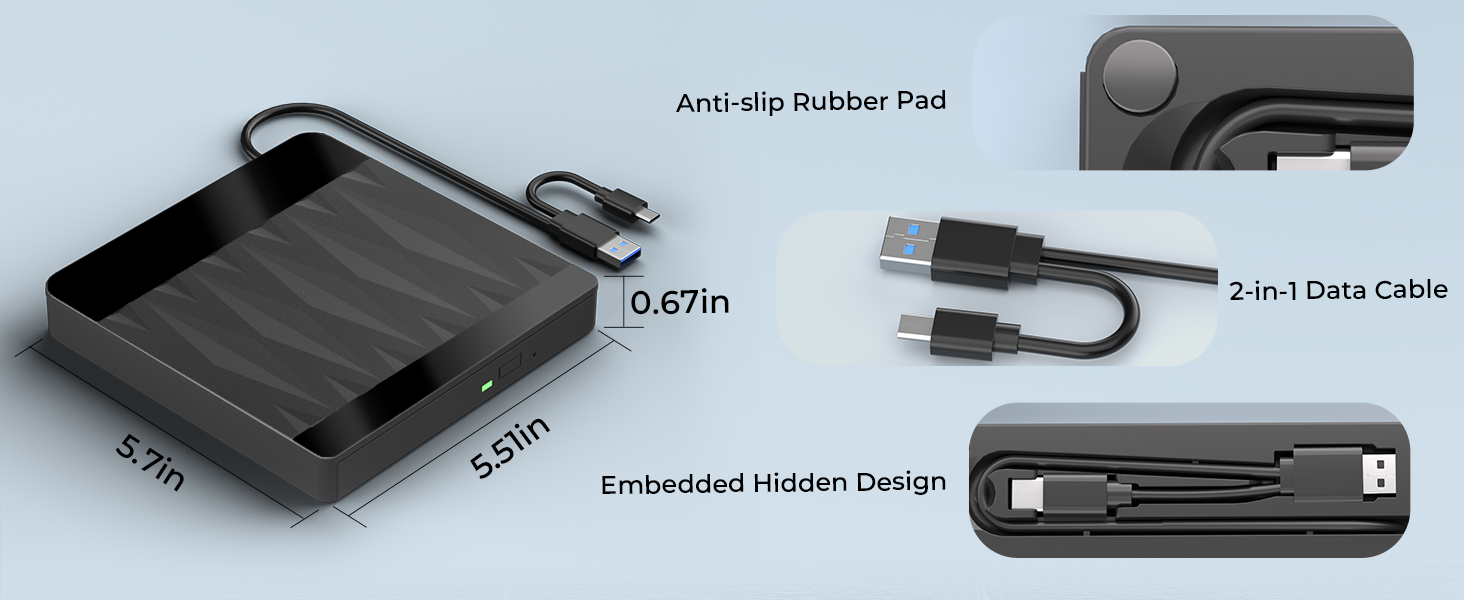 External Blu Ray Drive, External Bluray Burner Support 3D Playback Discs | USB 3.0 Type-C BD/DVD/CD