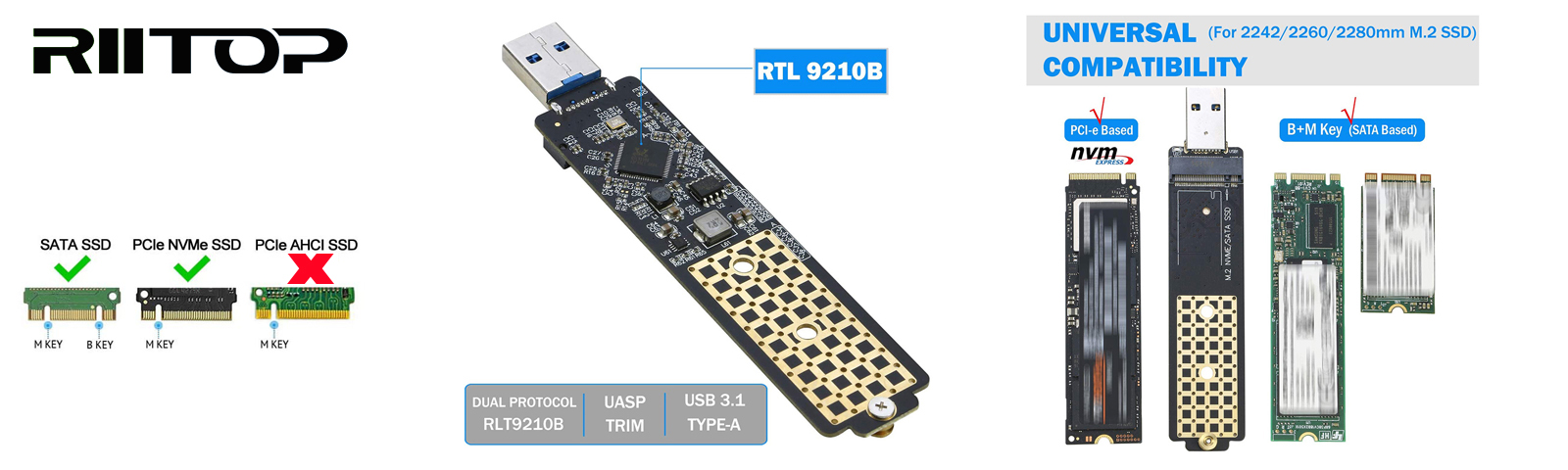 M.2 NGFF NVMe to USB Adapter Converter, RIITOP M2 SSD to USB 3.0