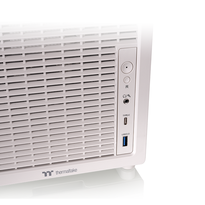 Thermaltake Retro 260 front I/O panel showing USB Type-C, USB 3.0, HD Audio, power button and reset button