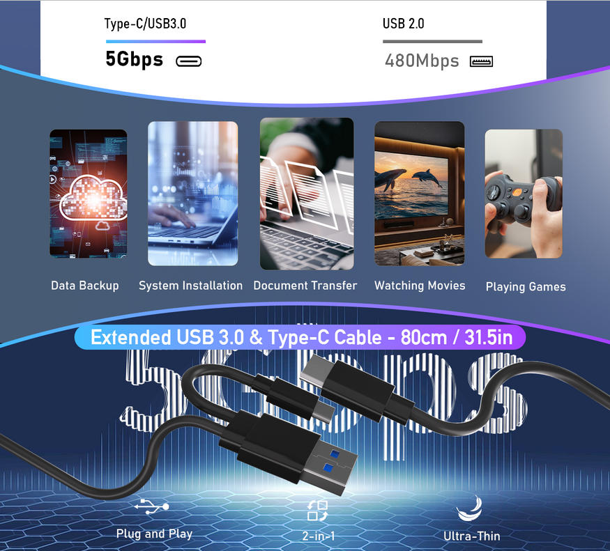 USB CD/DVD External Drive, USB 3.0 and Type-C External CD/DVD Drive for Laptop, CD ROM External Driv