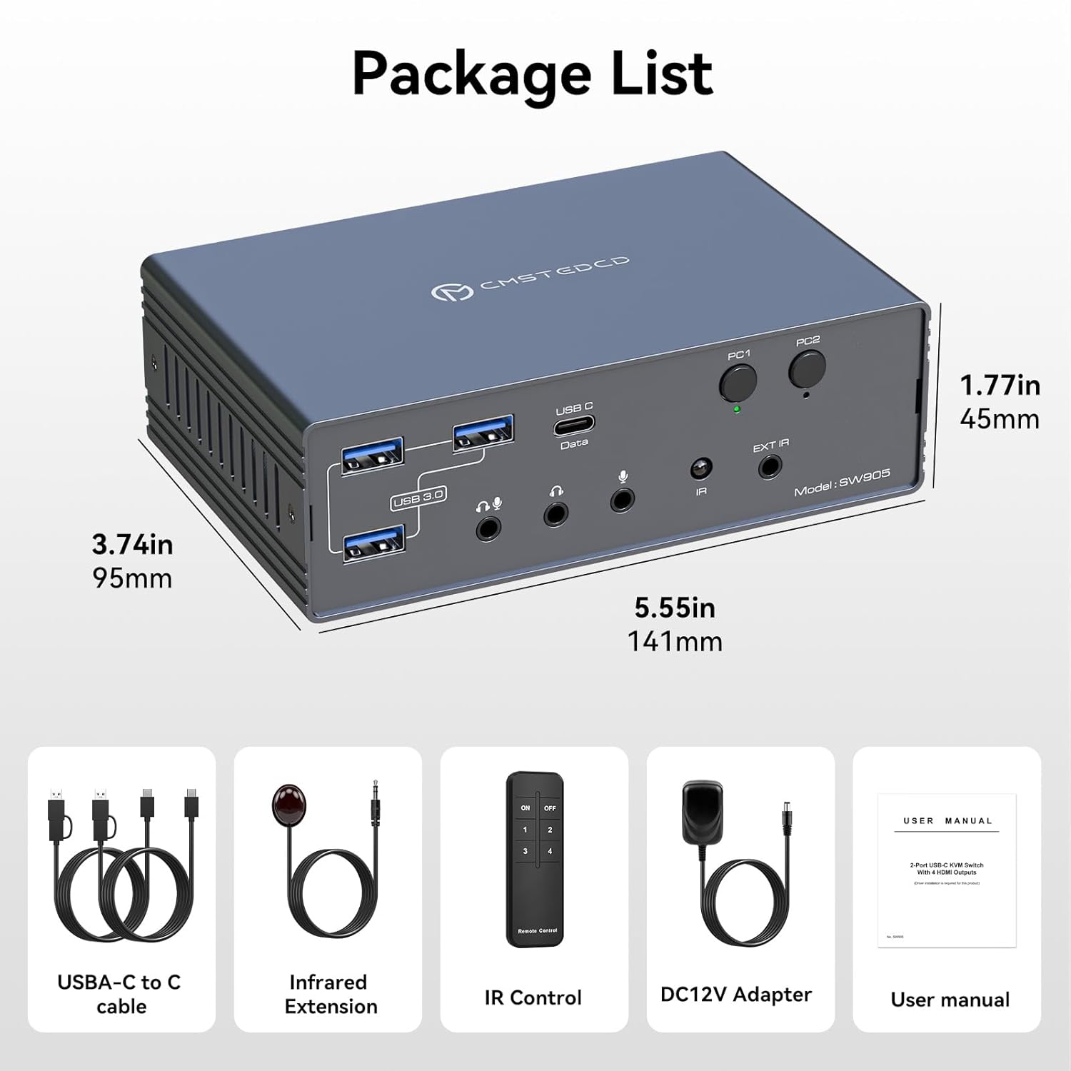USB C KVM Switch 4 Monitors 2 Computers Docking Station 4K@60Hz for M1/M2/M3/M4 Thunderbolt KVM Swit