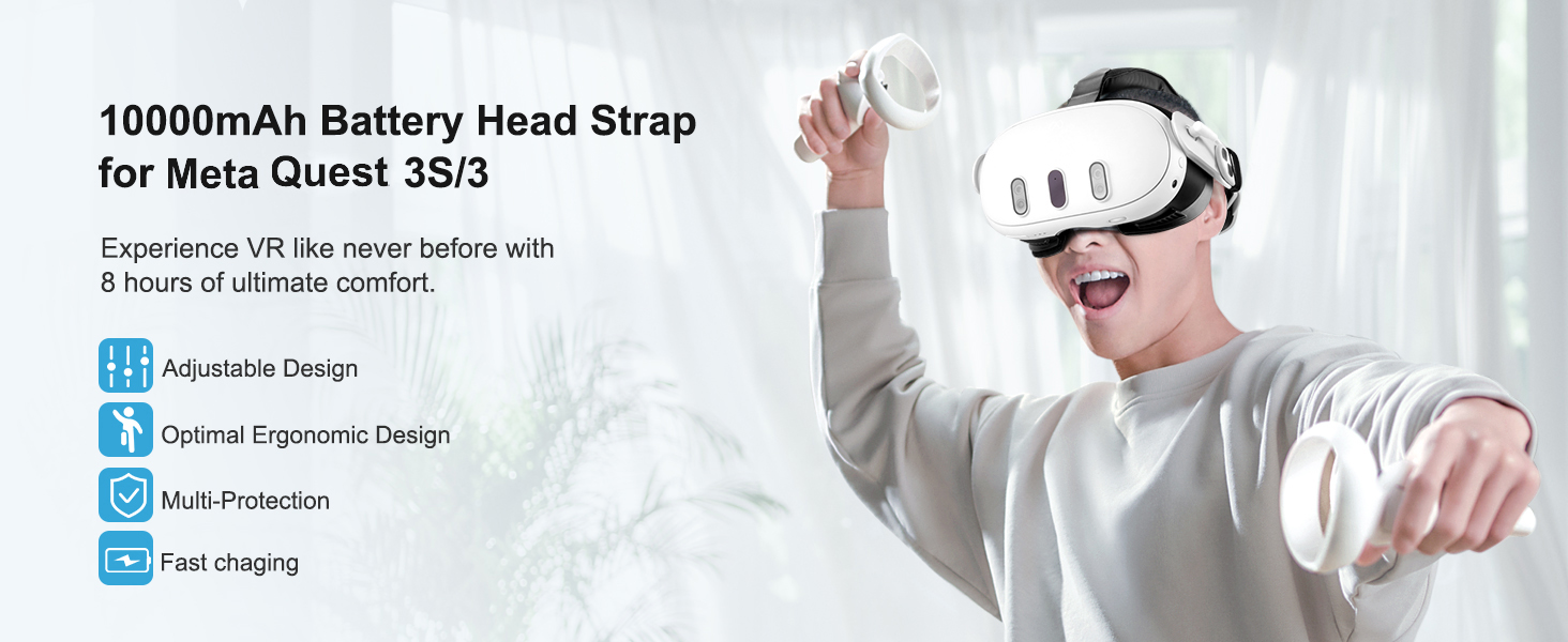 Head Strap with Battery Compatible with Me-ta/Ocu-lus Quest 3/Quest 3S, 10000mAh Fast Charging Batte