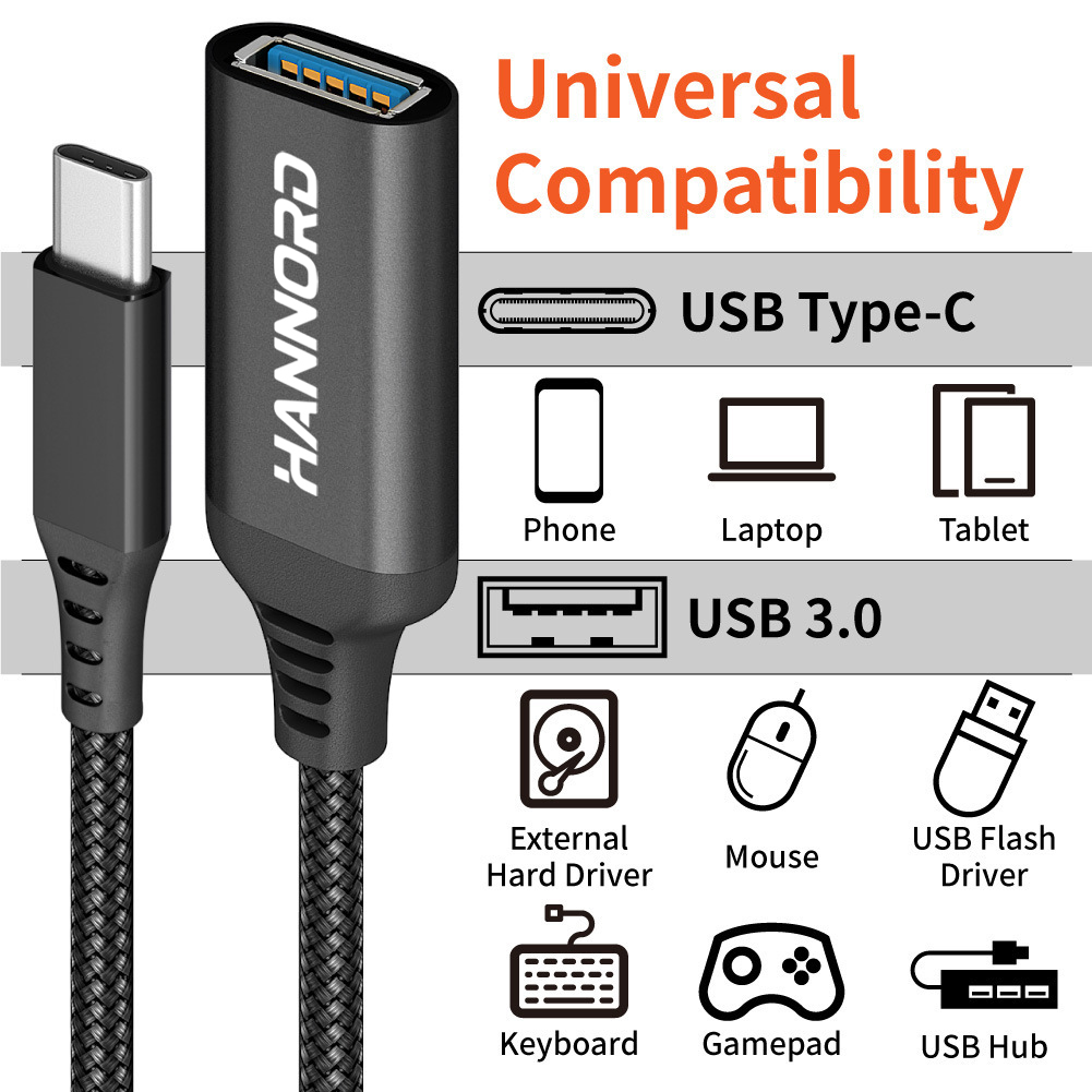 HANNORD USB Type C to USB A Universal Compatibility