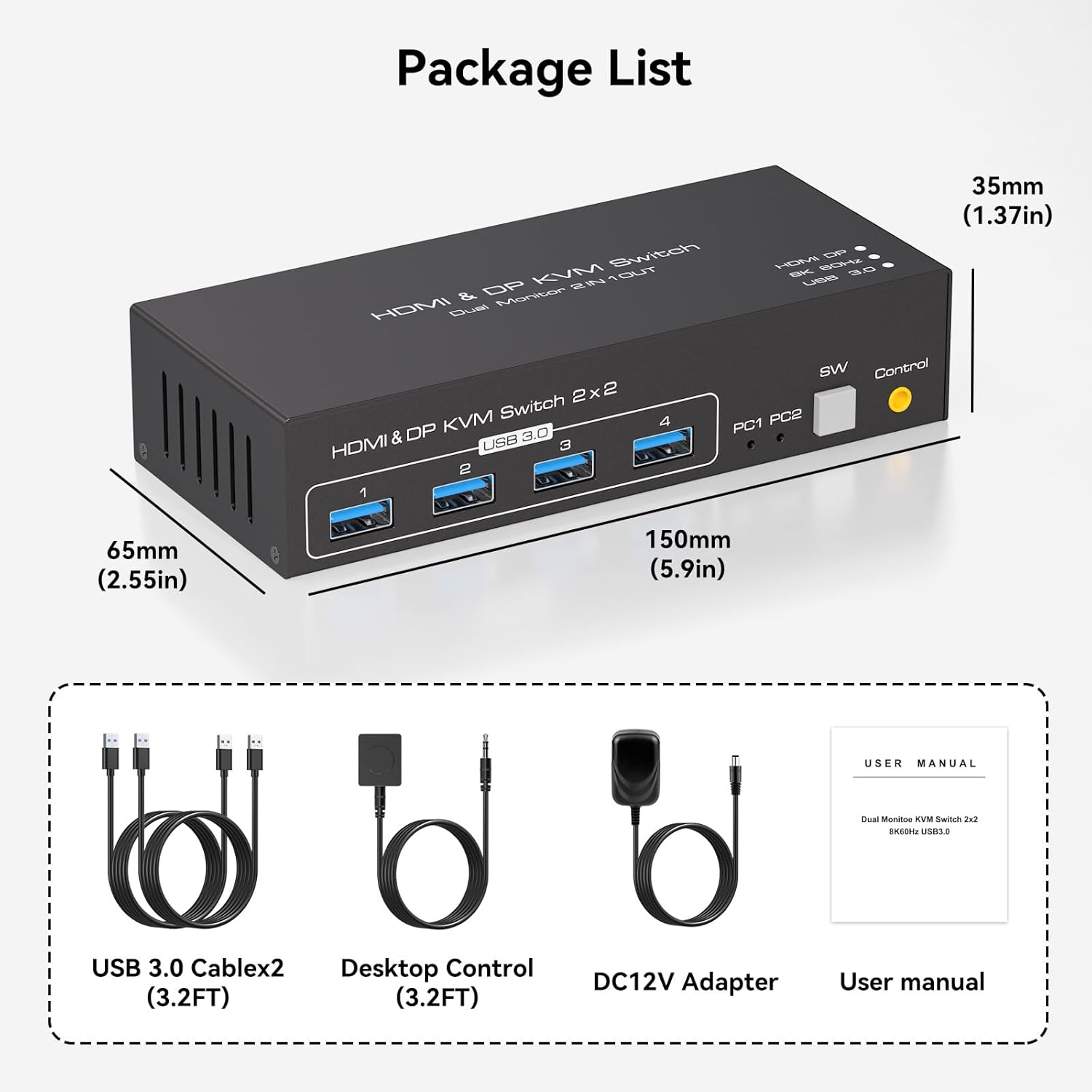 8K@60Hz KVM Switch 2 Monitors 2 Computers, 4K@120Hz HDMI + Displayport Dual Monitor KVM Switches
