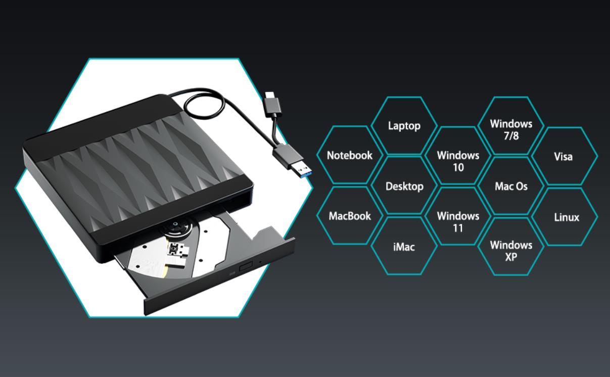 Hitoor External Blu Ray Drive, USB 3.0 and Type-C External Blu Ray Burner Portable Blu Ray DVD/CD/BD