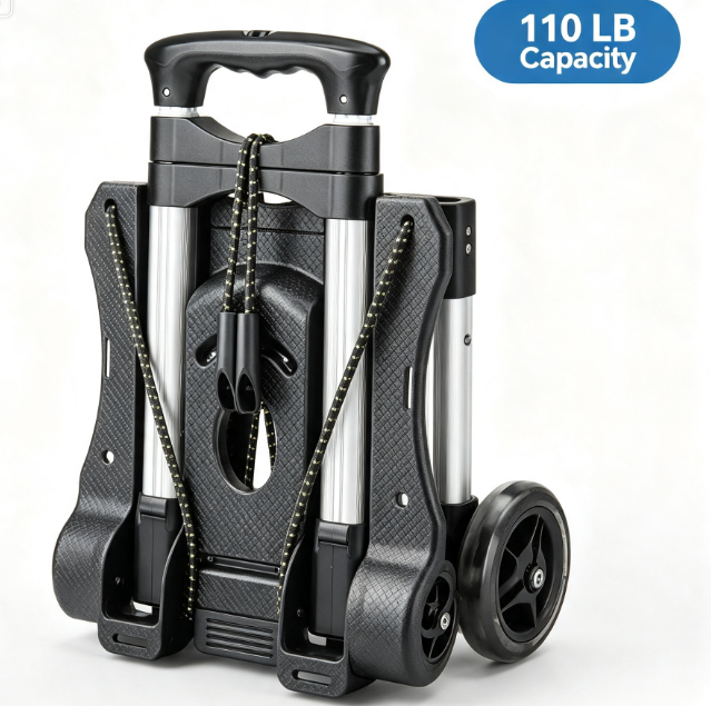 Folding Hand Truck, 110LB Portable Luggage Cart with Wheels, Collapsible Dolly