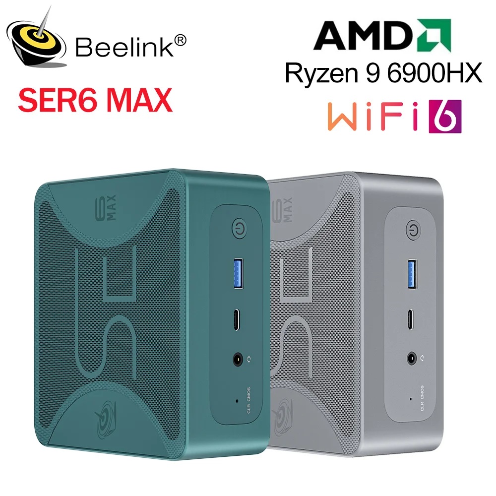 Beelink SER6 MAX Mini PC Gaming, AMD Ryzen 9 6900HX (8C/16T, Max 4.9 GHz,  680M GPU) Mini Computer, 32GB DDR5+1TB PCIe4.0 SSD Micro Desktop, Small PC
