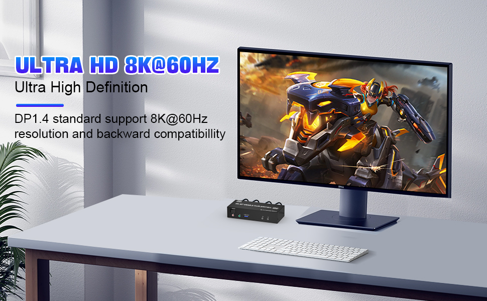 8K/4K HD Resolution  This kvm switch 2 monitor supporting high resolution max up to 8K@60Hz, and als