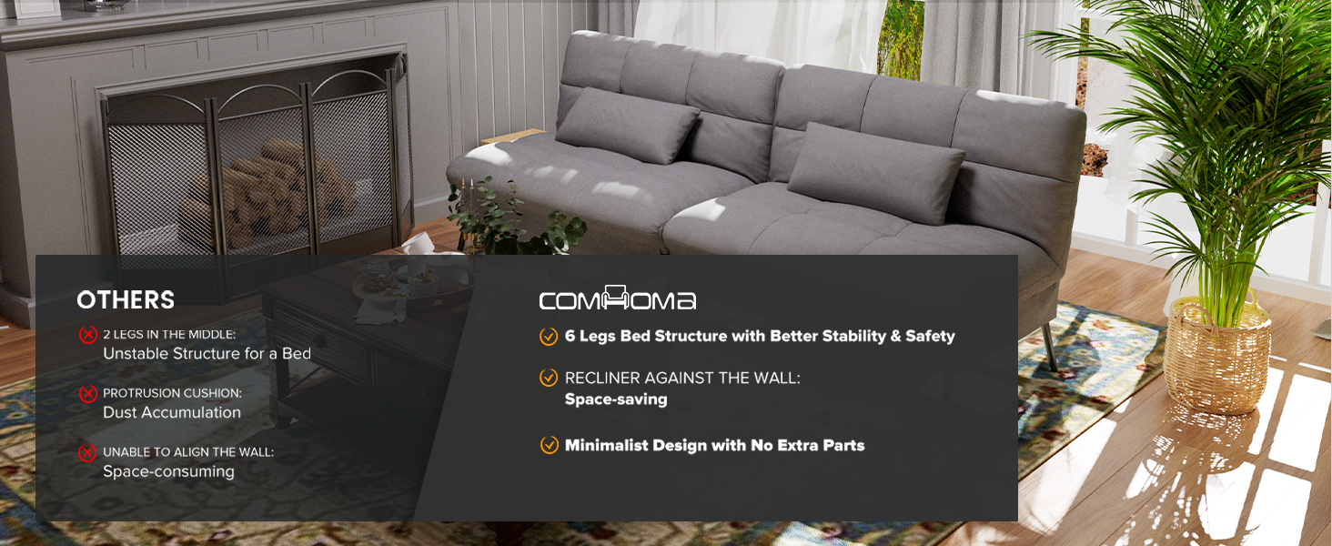 COMHOMA Convertible Futon Sofa Bed, 68Fabric Futon Couch with Adjustable Backrest, Folding Futon Sle