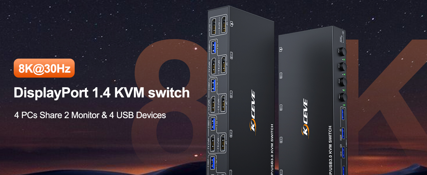 This 2 Monitors 4 Computers KVM Switch Support 2 Display Modes