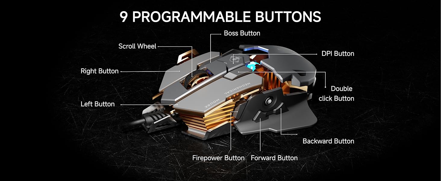 Wired USB Gaming Mouse, Ergonomic RGB Gaming Mice, Computer Mouse, 6 Adjustable DPI up to 12800 dpi
