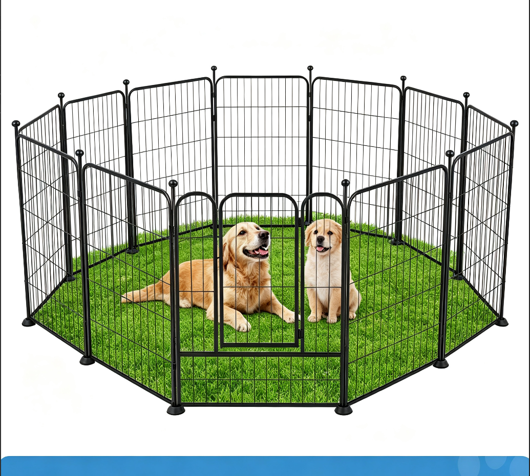 32in Metal Puppy Playpen, 10 Panels Foldable Dog Exercise Fence, Indoor Outdoor Pet Enclosure for Ya