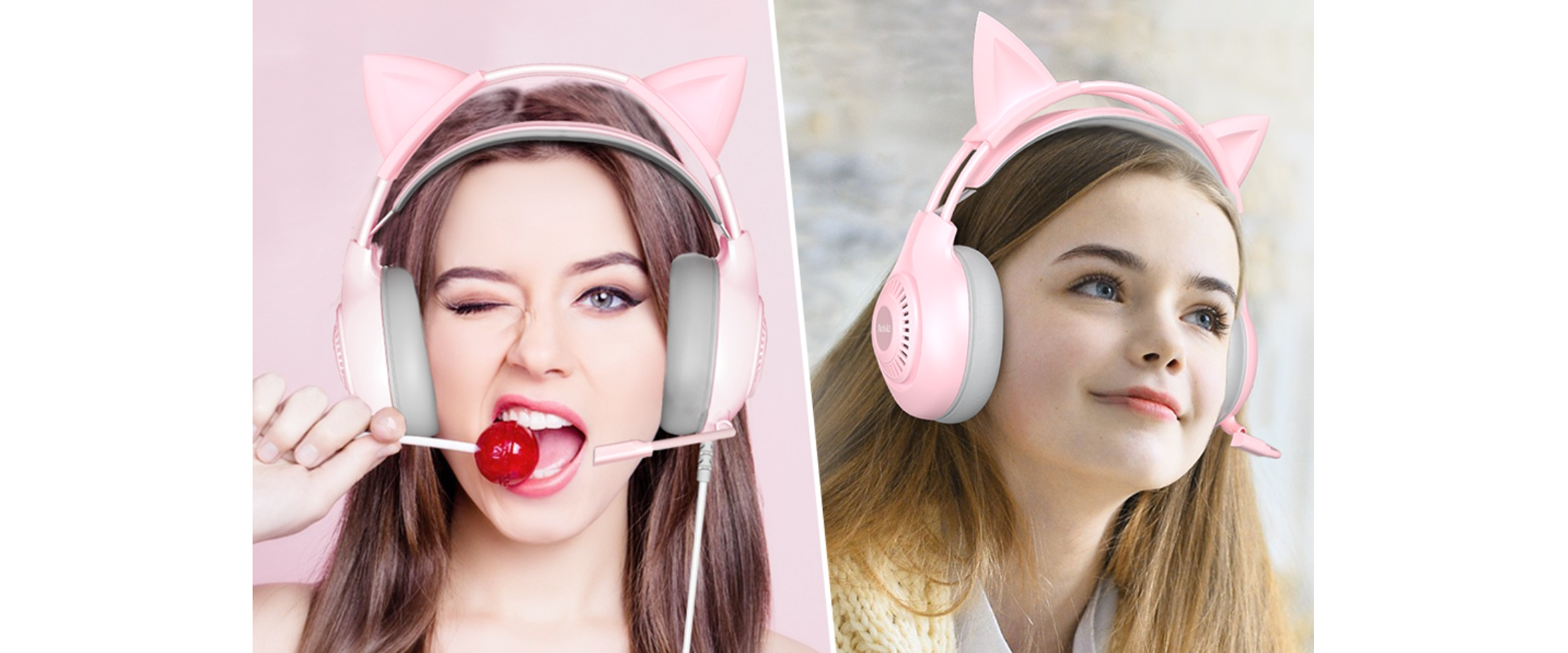 Anivia Pink Cat Ear Headset, Fashion Gaming Headphones