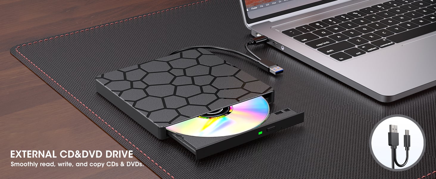 External CD DVD Drive, USB 3.0 Type-C External CD/DVD Optical Drive, Portable CD/DVD Player Burner R