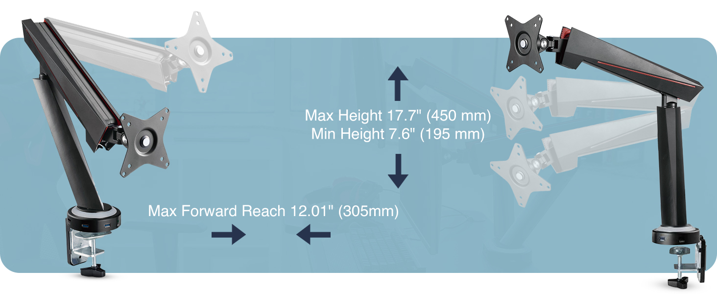 single monitor arm, LED monitor arm, RGB monitor arm, gaming monitor arm, VESA mount, ergonomic