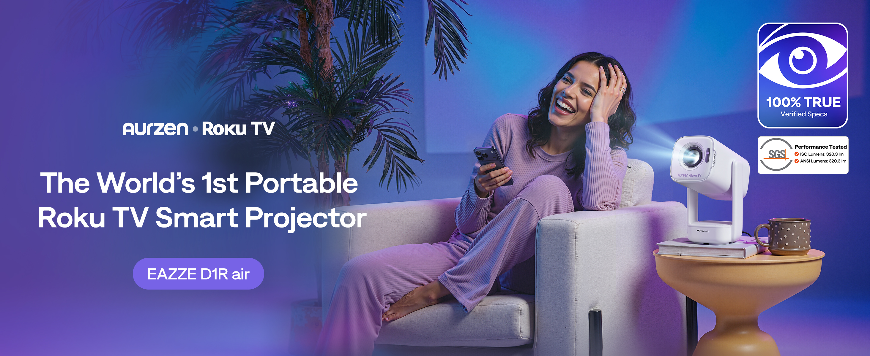 Aurzen EAZZE D1R air Roku TV Smart Projector