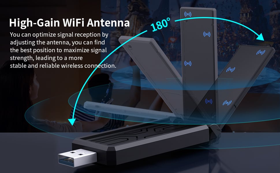 WiFi 6E Wireless Adapter, USB 3.0 WiFi Adapter for PC, AX5400M 802.11AX, Tri-Band 6GHz/5GHz/2.4GHz,