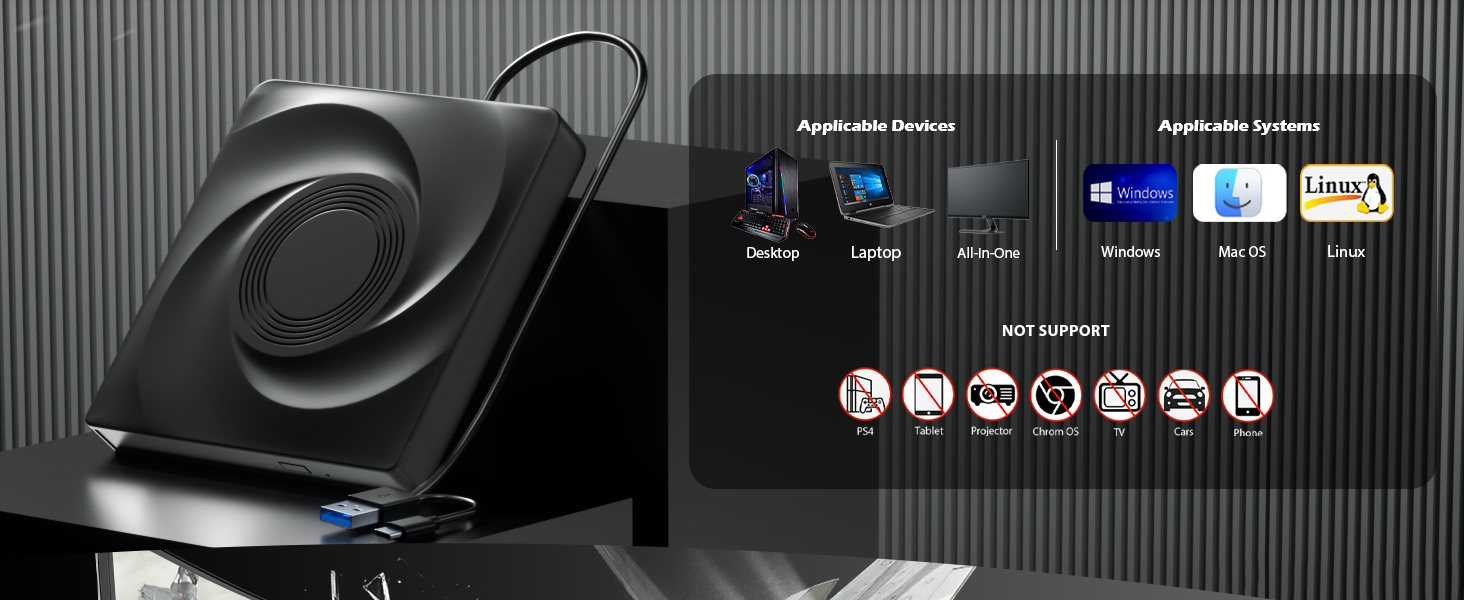 External CD/DVD Drive for Laptop, USB 3.0 & Type C CD Burner External DVD Drive