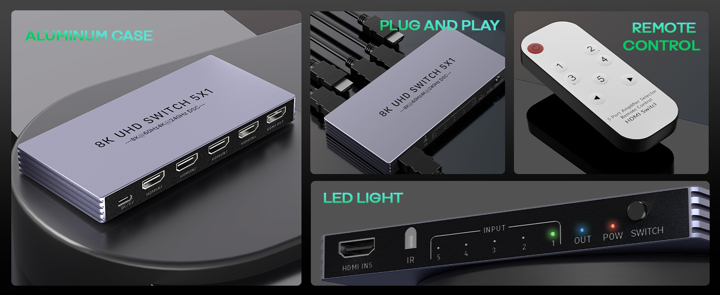 Remote allows effortless input switching from your couch up to 33 feet away