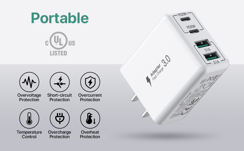 40W 4-Port USB C Charger Block