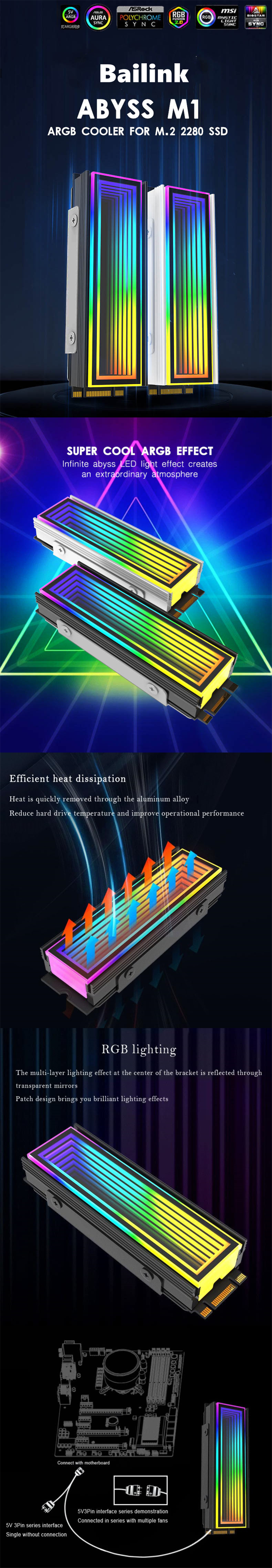 M.2 2280 ARGB Hard Drive Heatsink Cooling M2.2280 SSD Cooler
