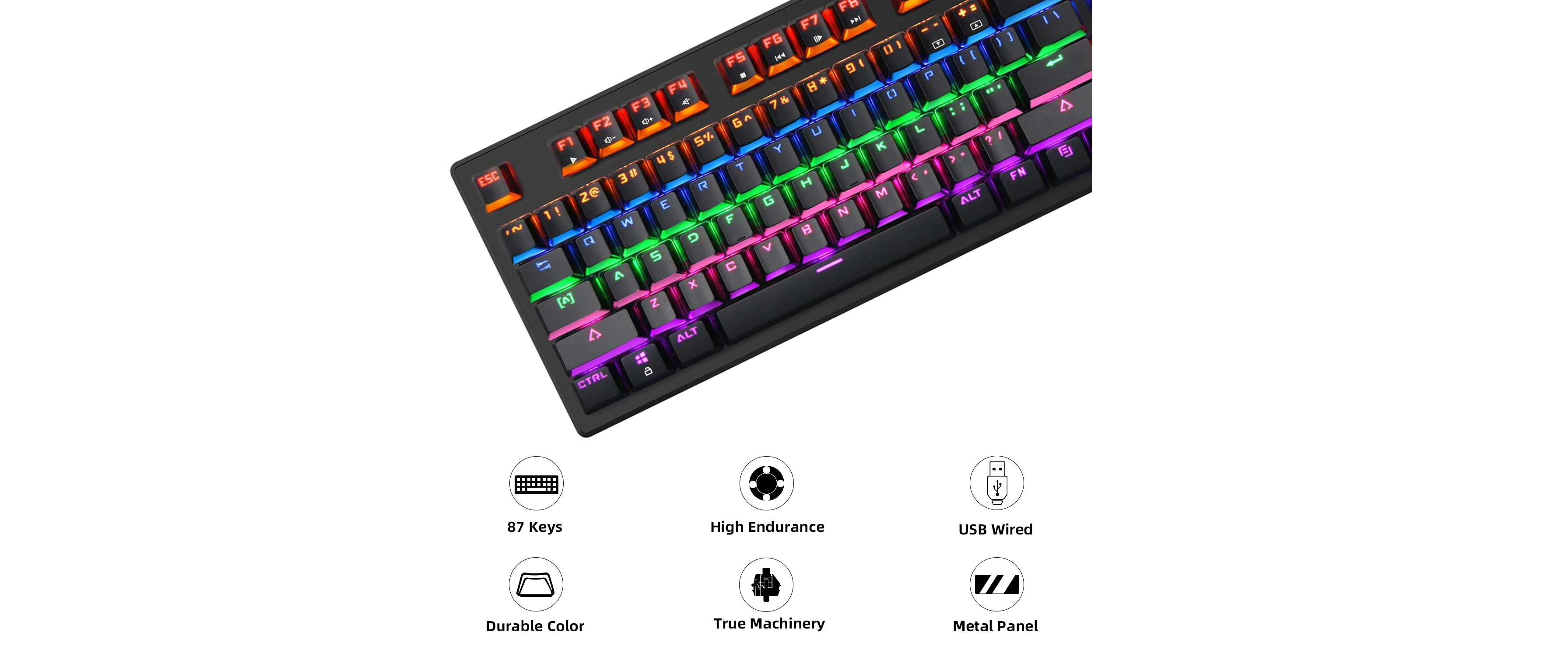 TKL mechanical keyboard, rainbow RGB backlight, durable keycaps, true mechanical switches