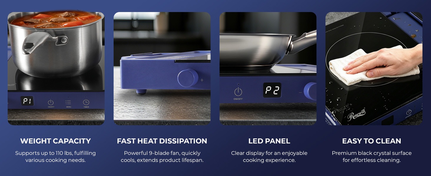 Rosewill RHAI-25002BL Foldable Dual Induction Cooktop Burner