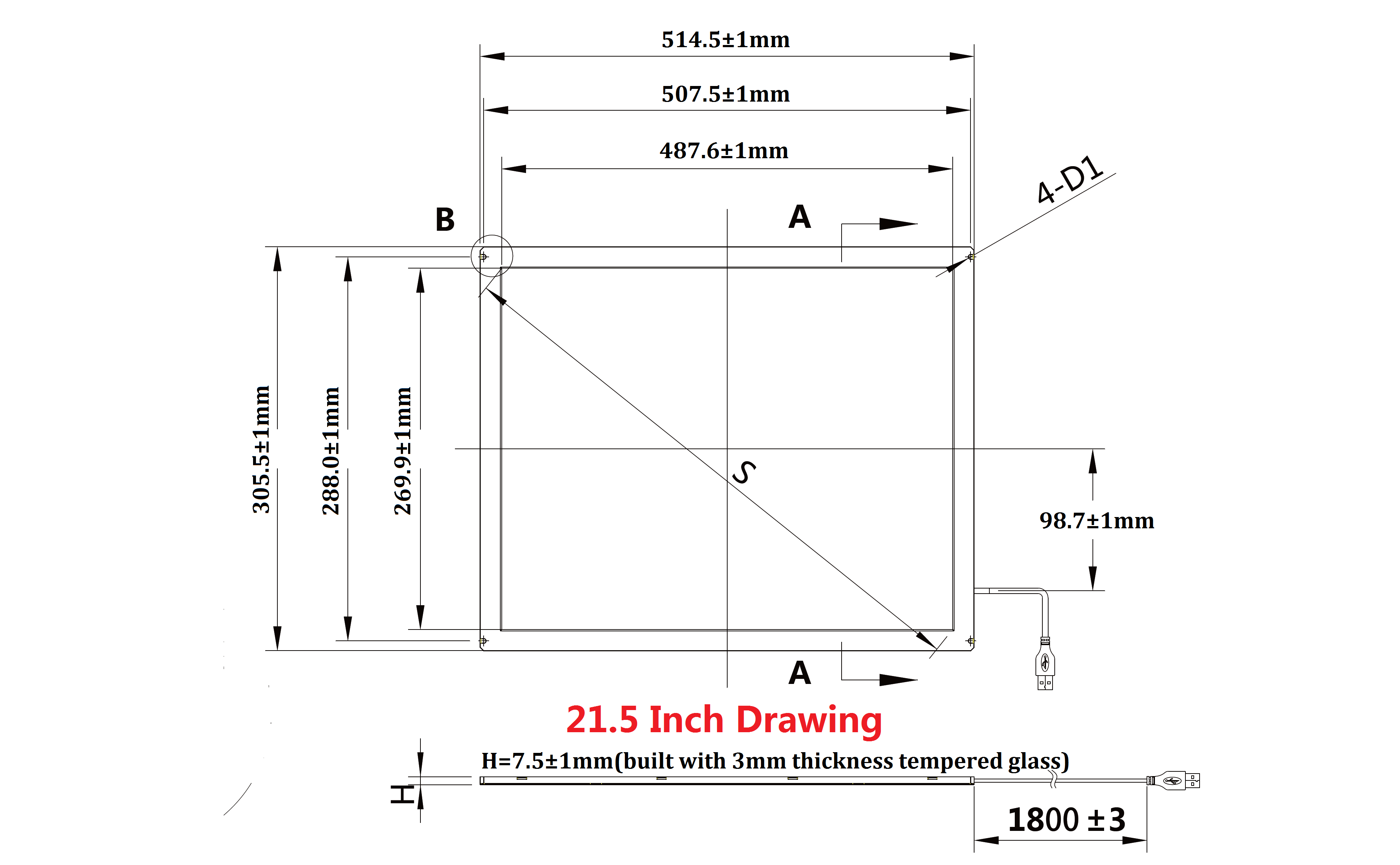 drawing for 21.5 inch IR touch screen