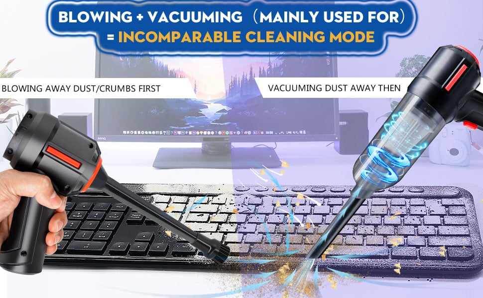Compressed Air Duster & Cordless Vacuum Keyboard Cleaner Kit, New  Generation Canned Air Spray, Rechargeable Mini Handheld Vacuum for Car  Electronics