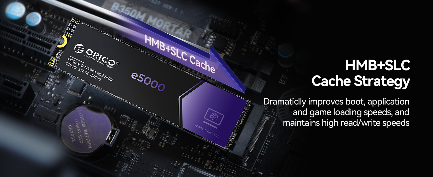 ORICO e5000 512GB M.2 NVMe SSD, PCIe Gen4x4 with 5000MB/s Read 2800MB/s Write, 3D QLC NAND Internal