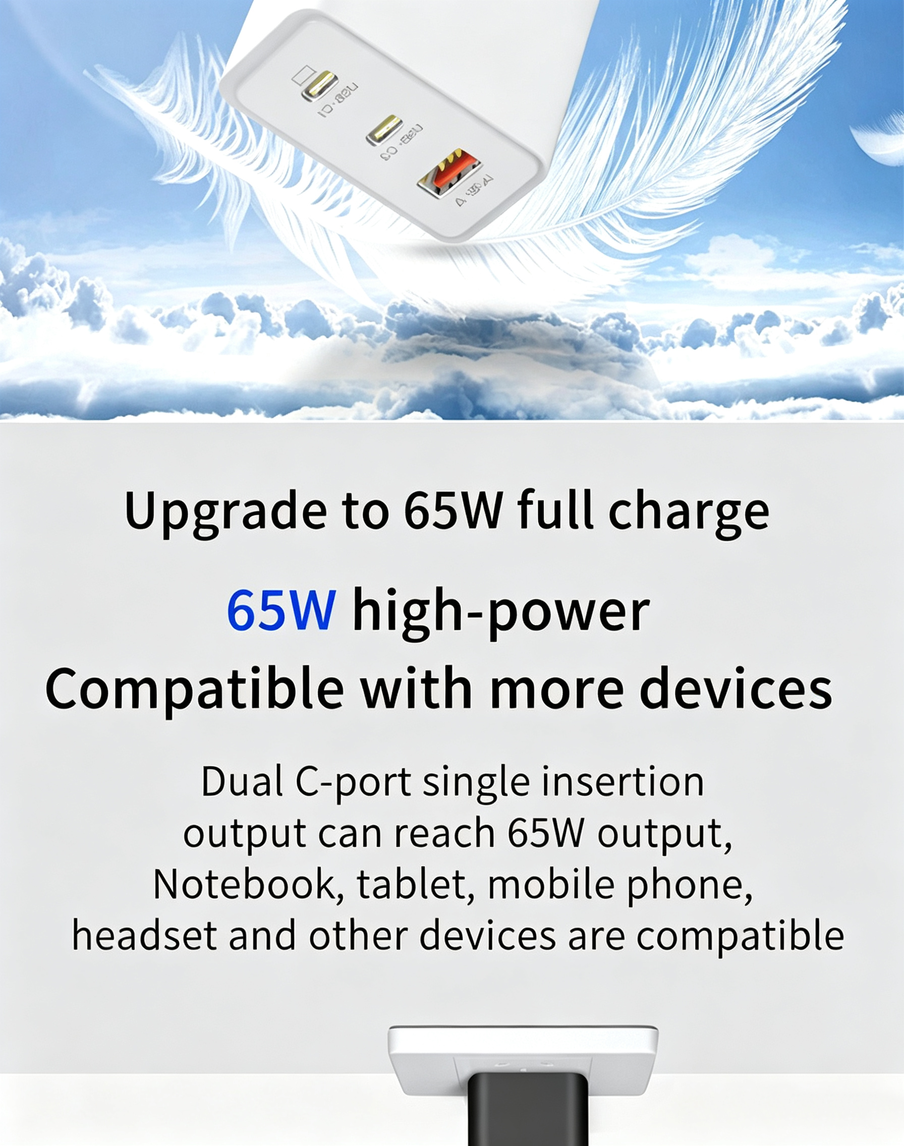 USB C Charger, 65W 3 Port Foldable USB C Wall Charger, PD 3.0 Fast GaN Charger Block Compatible for